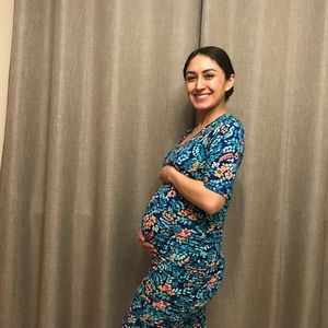 Blue floral maternity dress